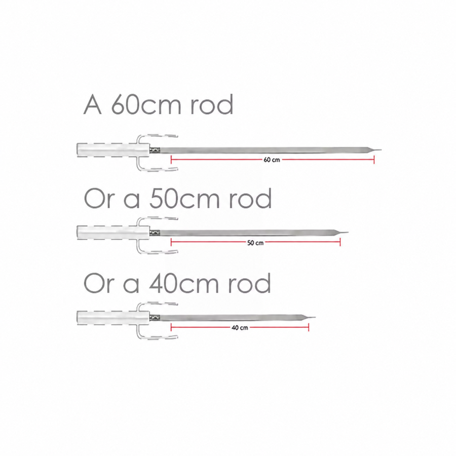 SpinFlameBBQ Flat Centre Rod available in 60cm, 50cm and 40cm lengths