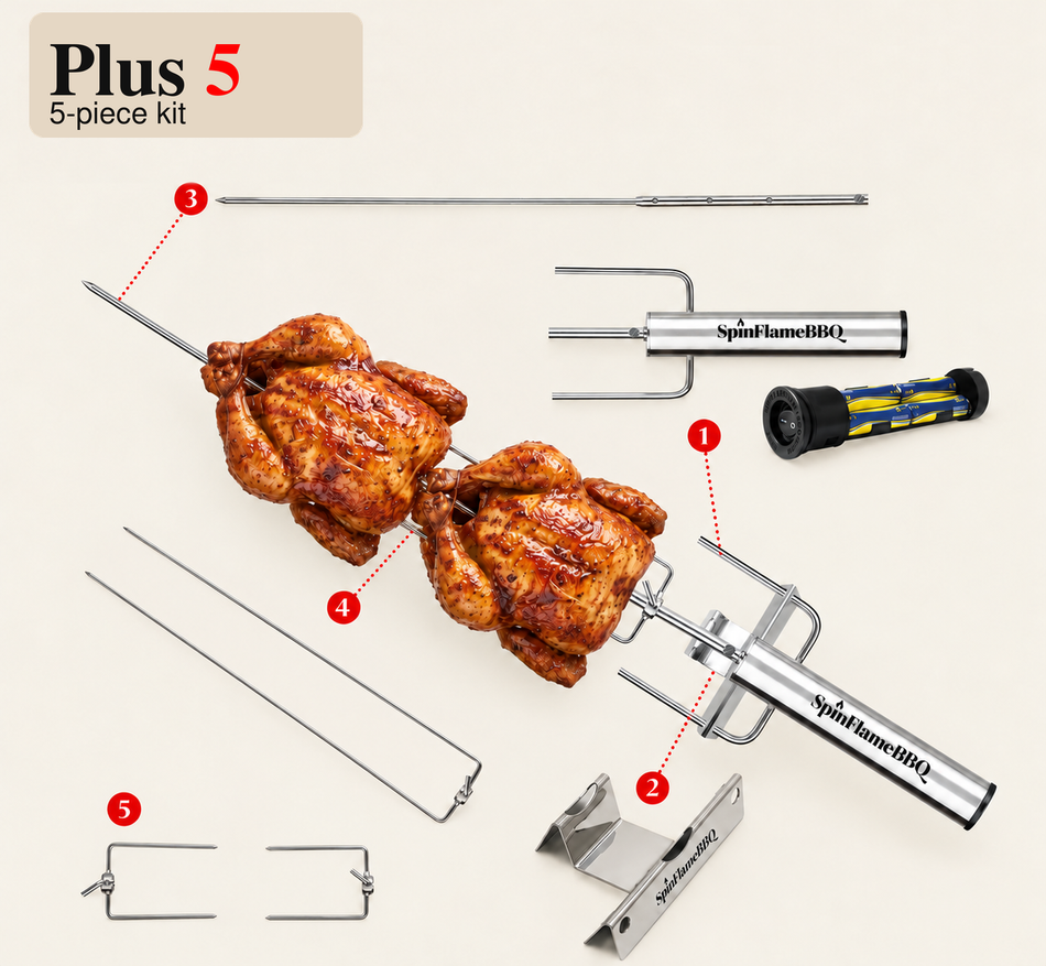 SpinFlameBBQ Plus 5 - Portable Brazilian Rotisserie System